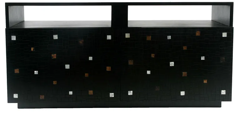 Mother Of Pearl Solid Wood Mosaic Low Credenza