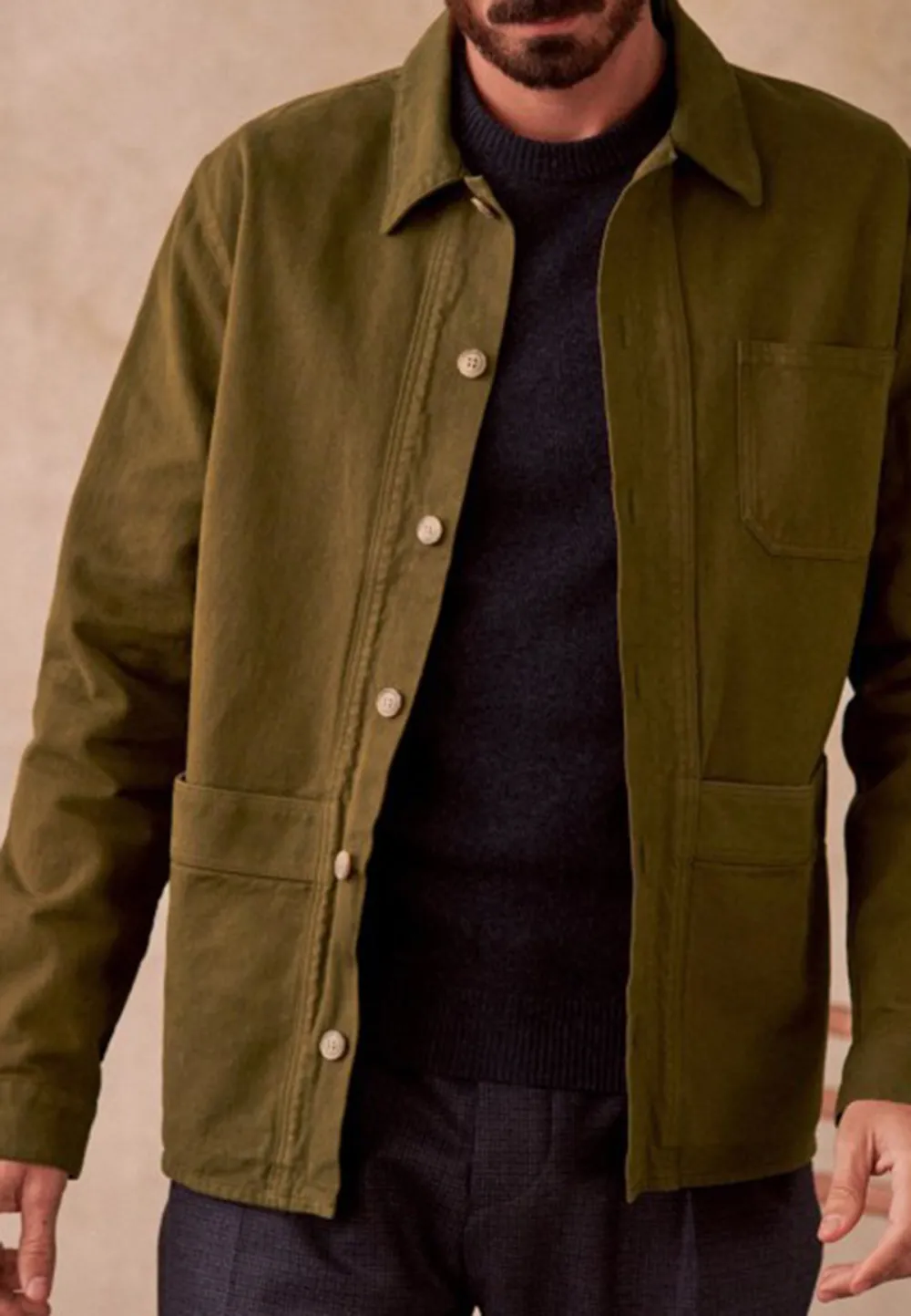 Dark Khaki Cotton Twill Utility Chore Jacket