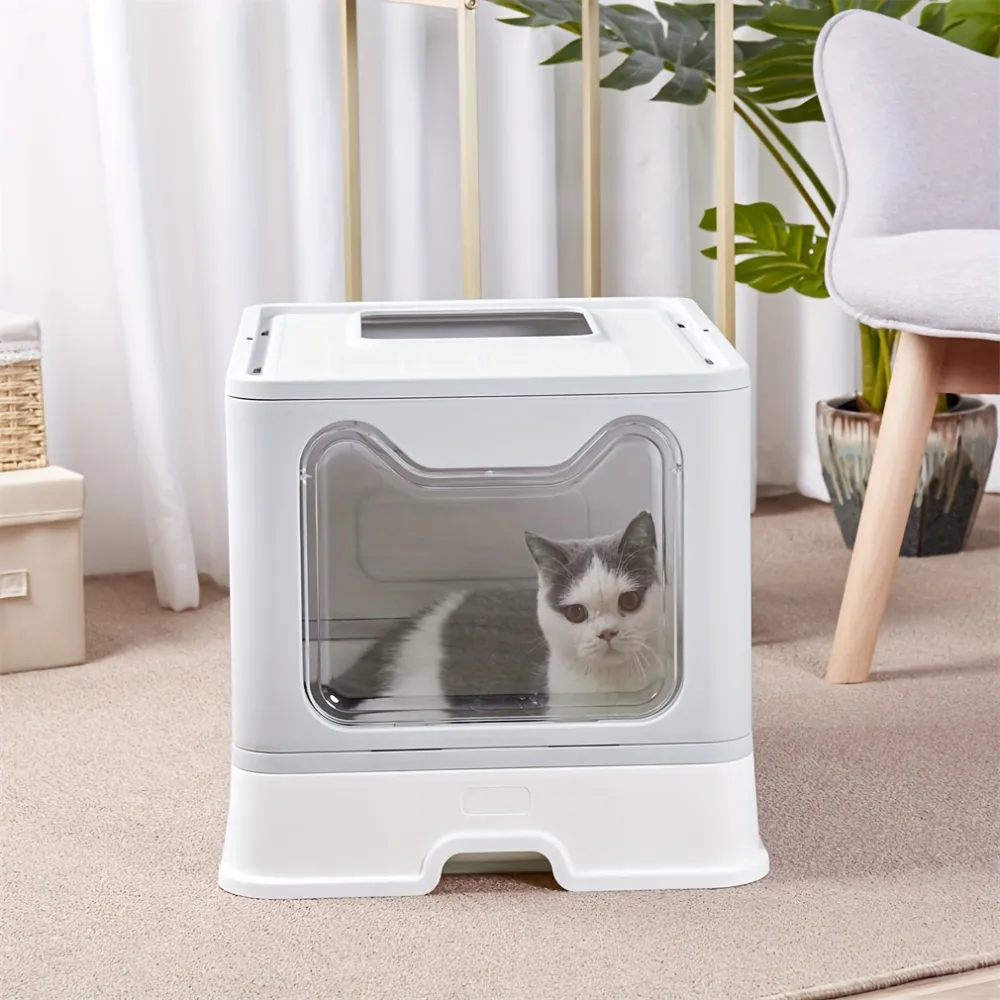 Multi-Functional Cat Litter Box with Top Entry, Cat Helper for Mess-Free Litter Use