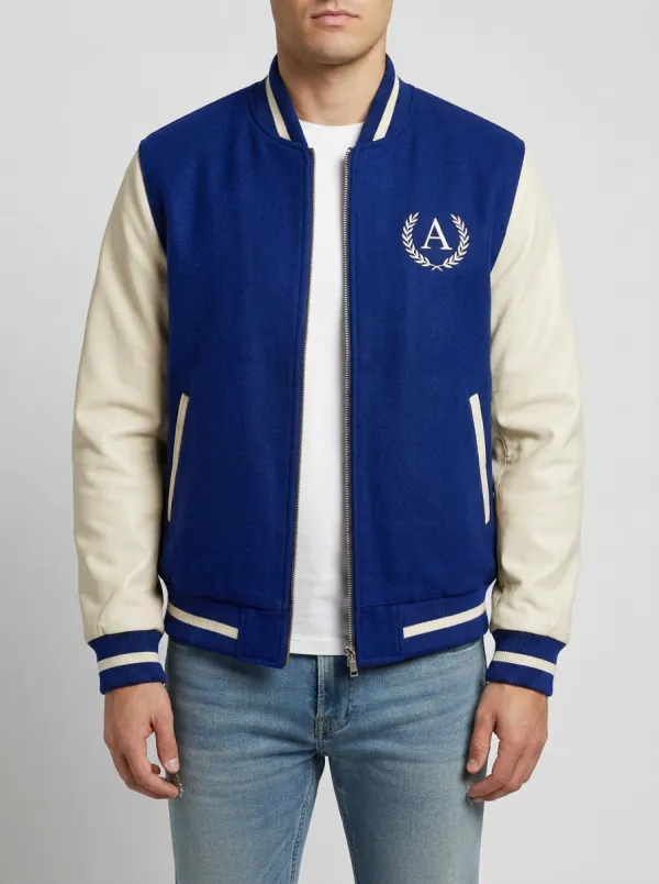 Men's Letter A Laurel Embroidered Wool Baseball Jacket