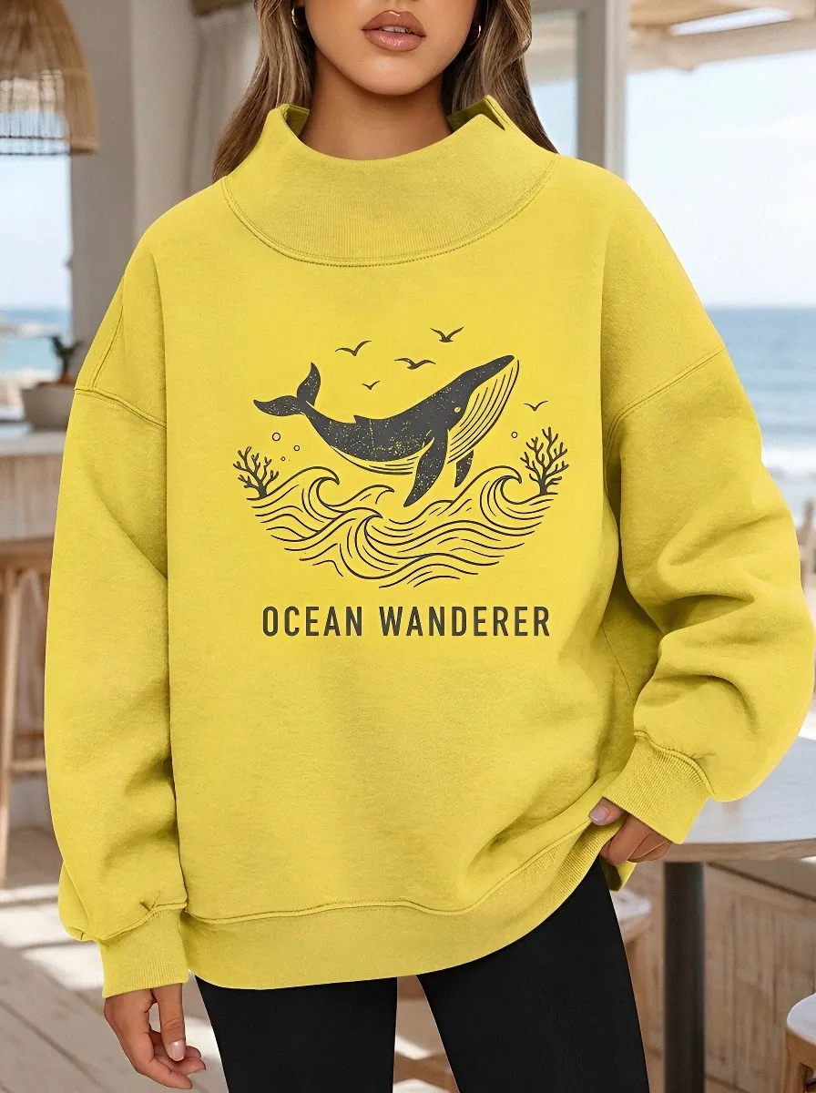 Women's Ocean Wanderer Whale Waves Printed Sweatshirt