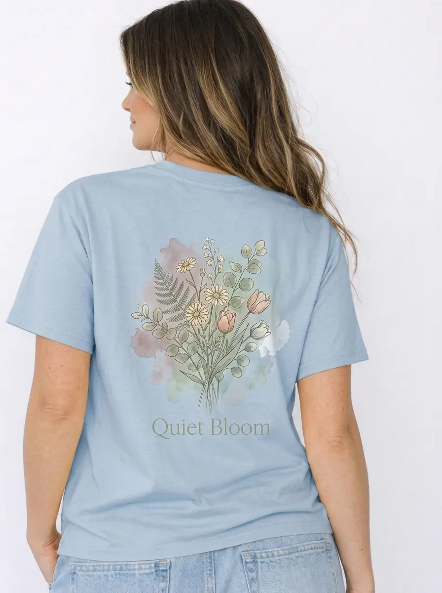 Women's Nature Lover Quiet Bloom Watercolor Floral Printed T-shirt