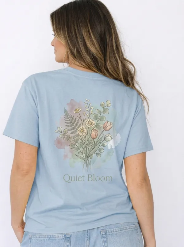 Women's Nature Lover Quiet Bloom Watercolor Floral Printed T-shirt