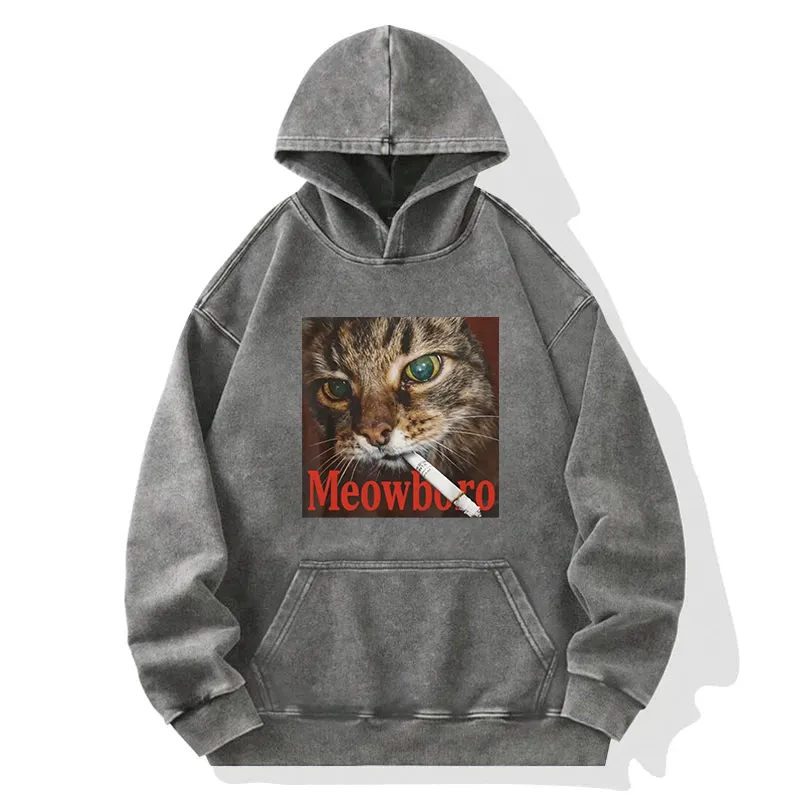 Funny Smoking Cat Meme Washed Hoodie