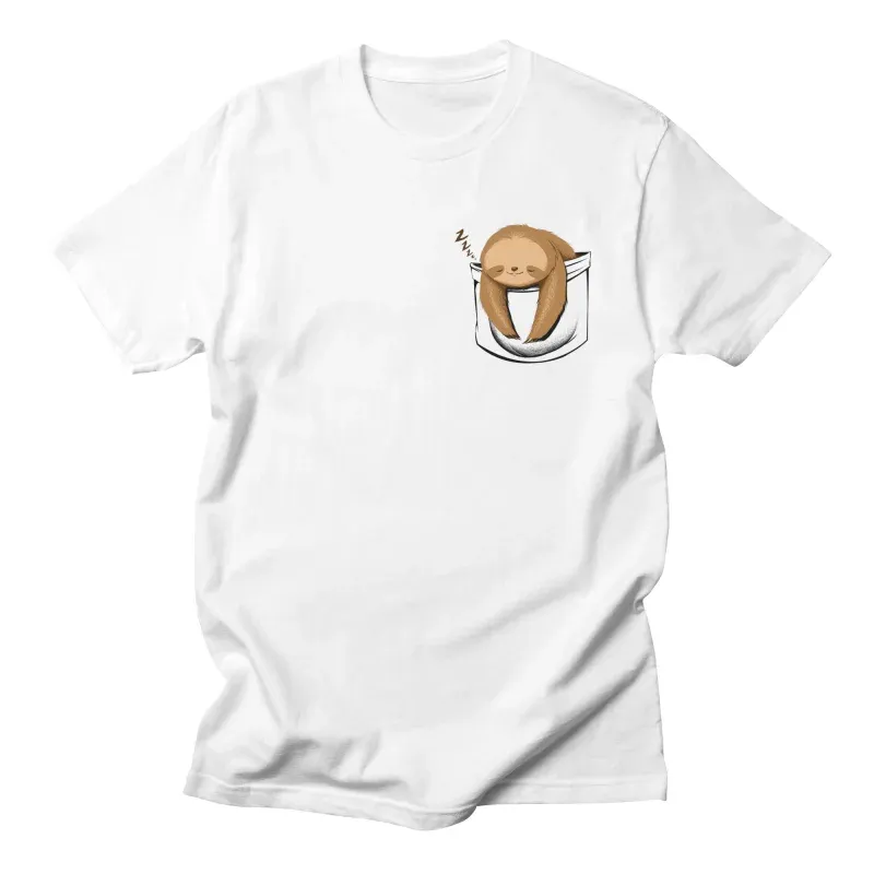 Simple Design Cartoon Decoration Imitation Pocket Short Sleeve Shirt