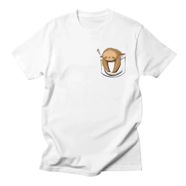 Simple Design Cartoon Decoration Imitation Pocket Short Sleeve Shirt