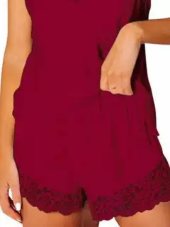 Refined Lace-Trim Top and Shorts Lounge Set