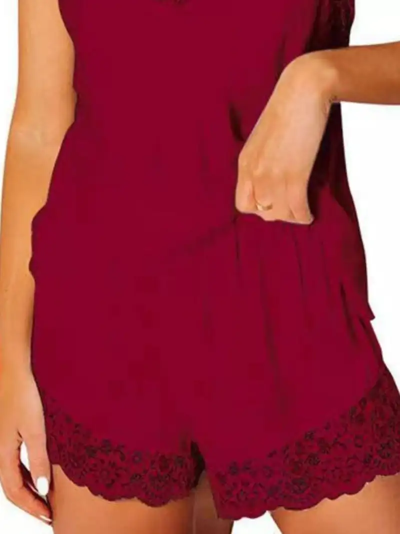 Refined Lace-Trim Top and Shorts Lounge Set