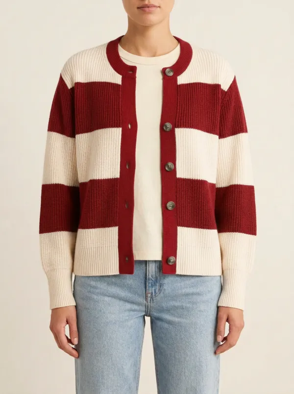 Classic Patterned Distinctive Rugby Striped Knit Cardigan
