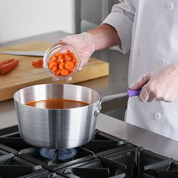 Low-Profile Tapered Aluminum Sauce Pan with Allergen Free Silicone Handle