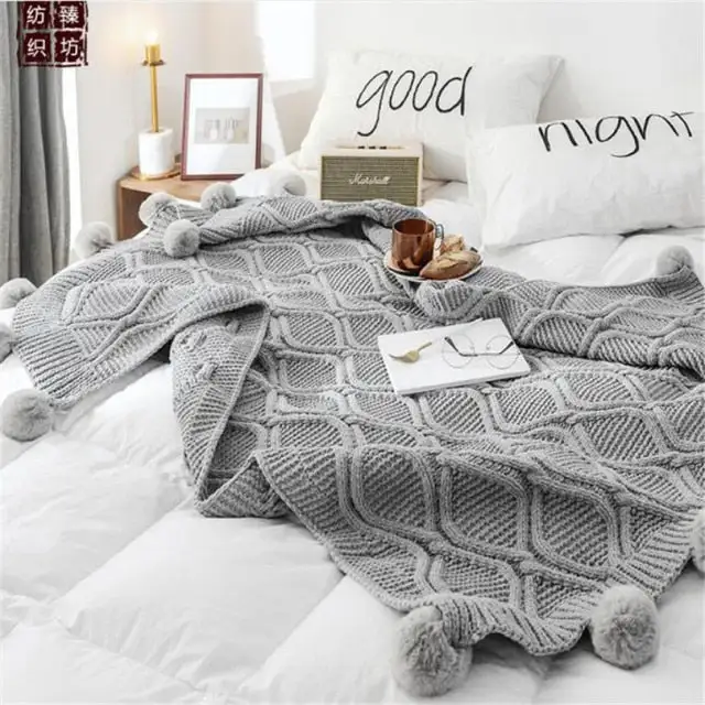 Knitted Cotton Decorative Throw Blanket