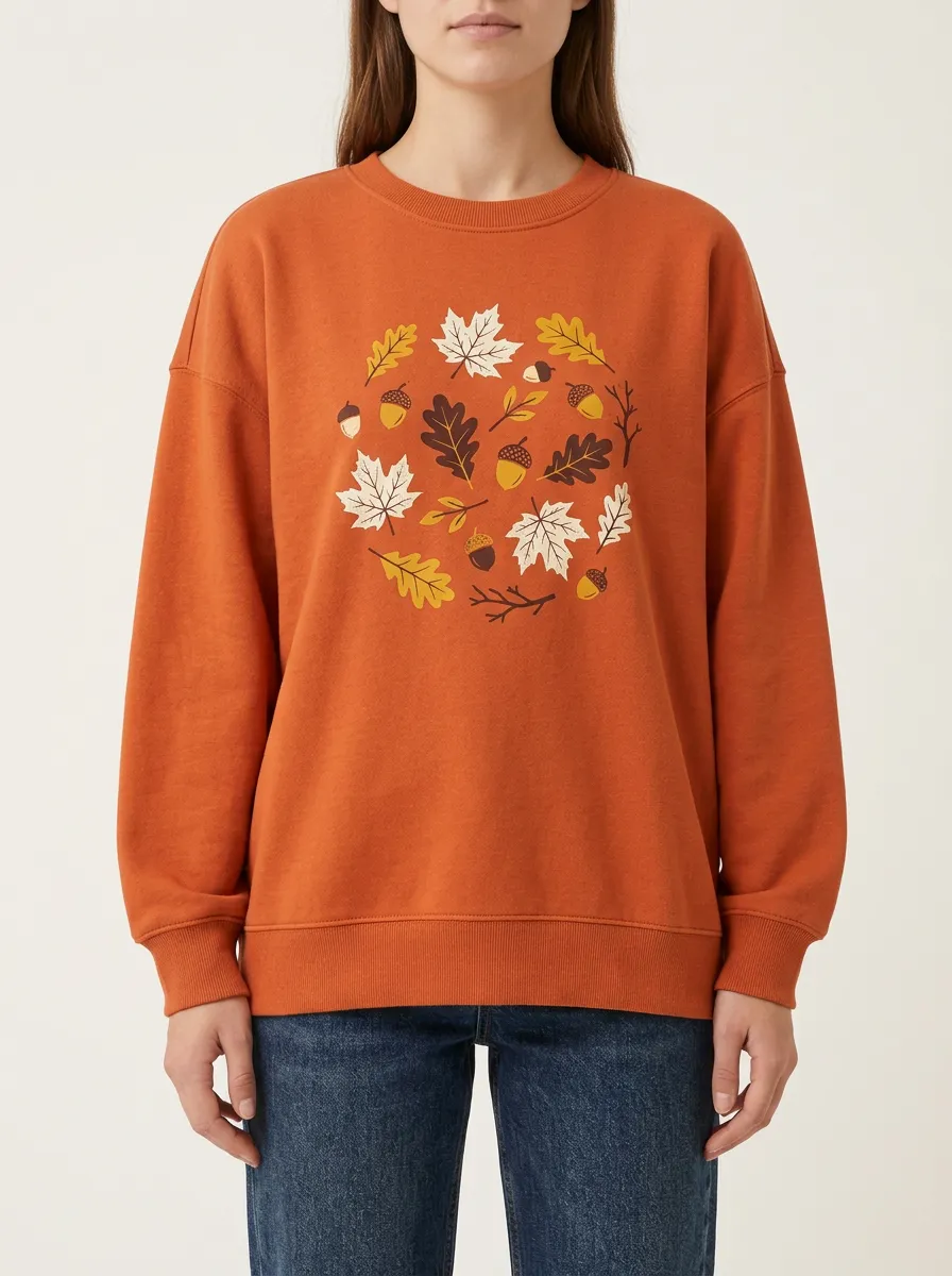 Prairie Maple-Leaf Printed Acorn Graphic Sweatshirt