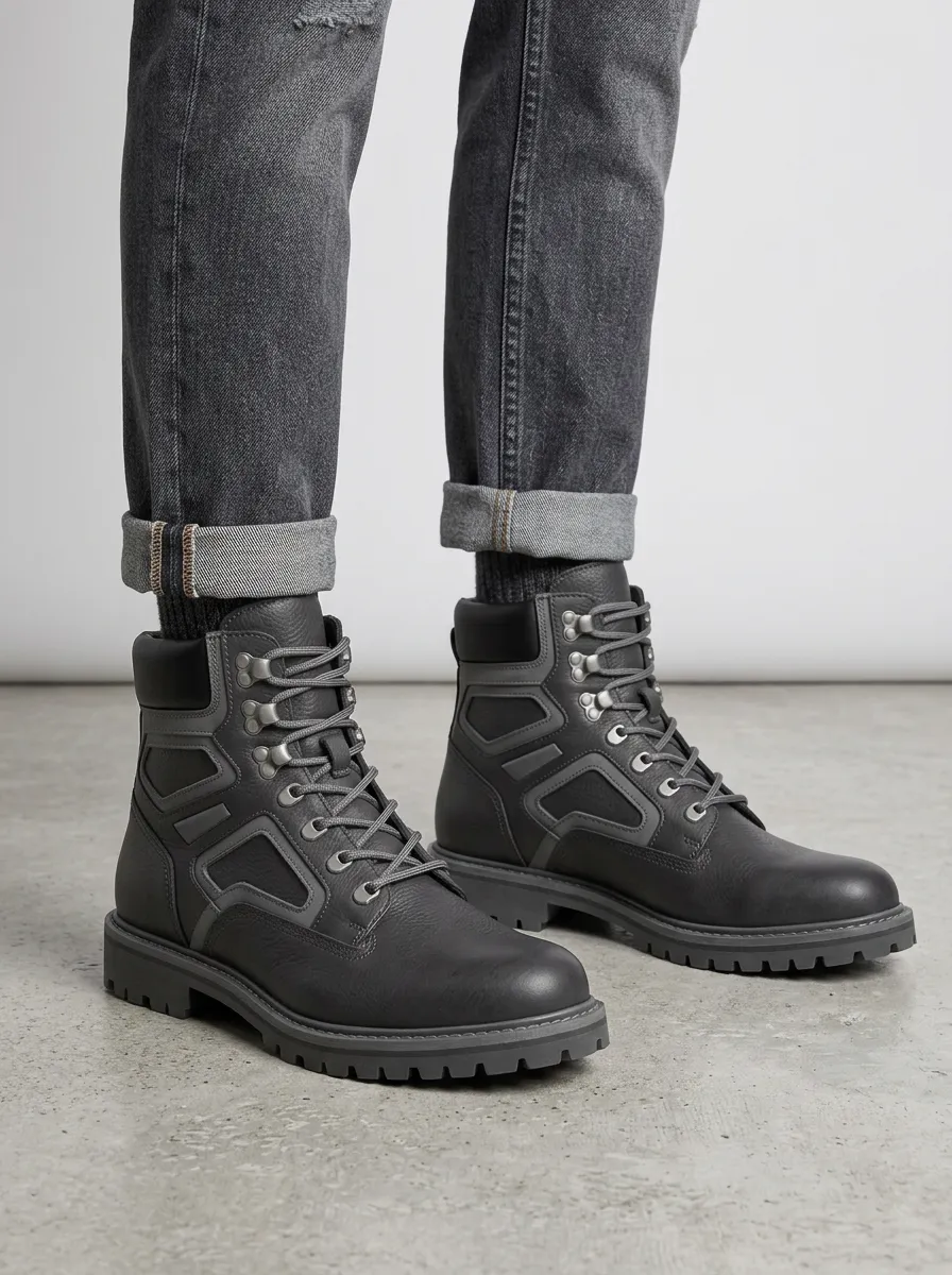 Unisex Contemporary Tactical Outdoor Leather Print Work Boots