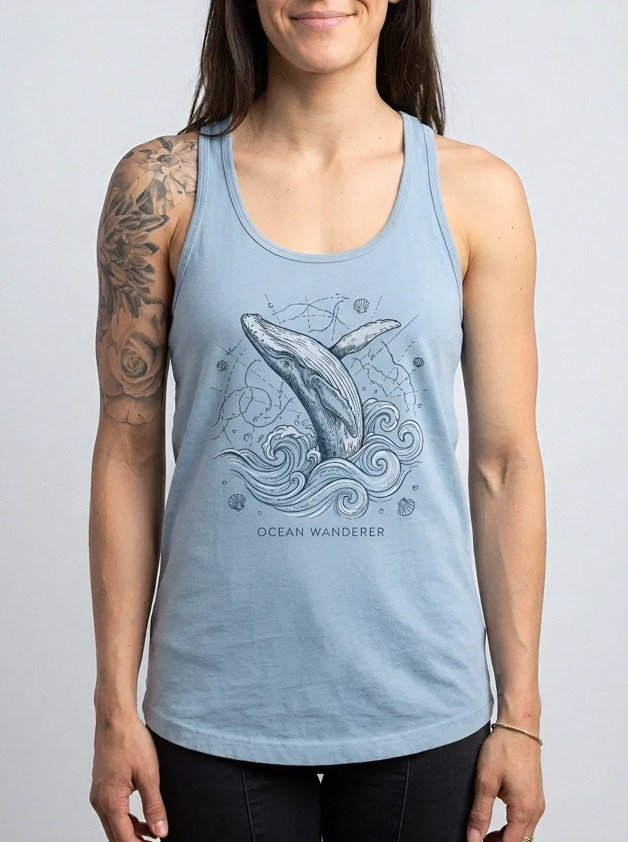 Women's Ocean Lover Humpback Whale Printed Tank Top