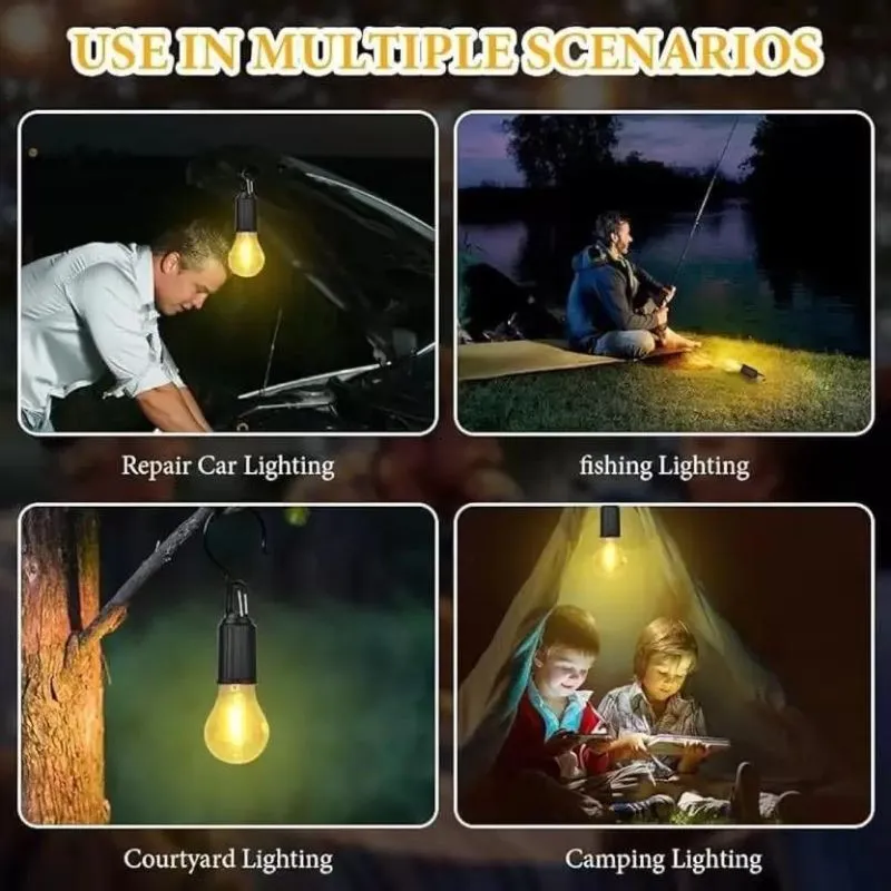 Rechargeable Camping Hanging Bulb Light Unbreakable | Decorative Hanging Bulb with 3 Modes Tent Lamp for Camping | USB C Rechargeable with Hook Emergency Lamp Light (Pack of 1)