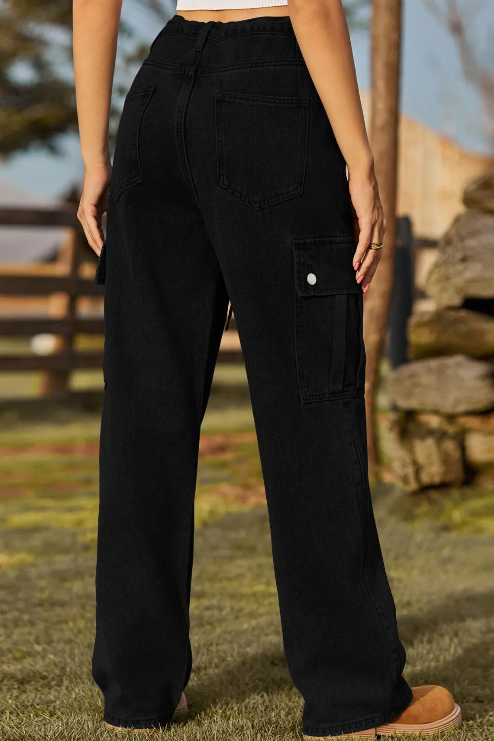 Loose Fit Drawstring Pocket Denim Jeans