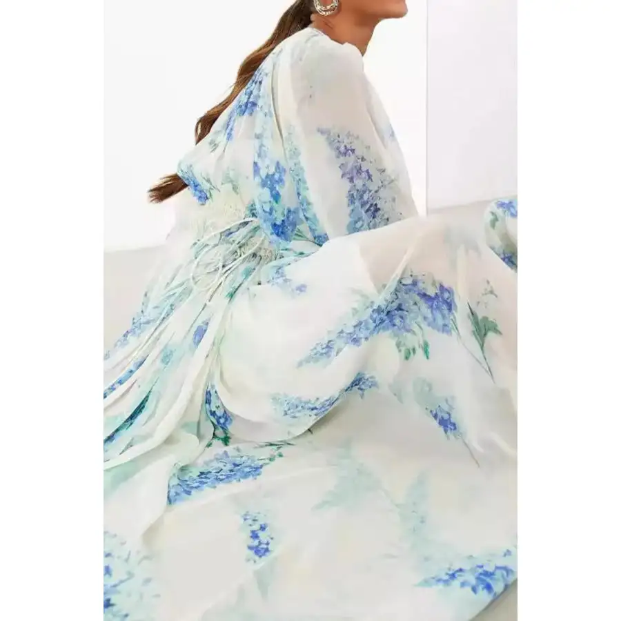 Floral Print Bohemian Maxi Dress with Balloon Sleeves