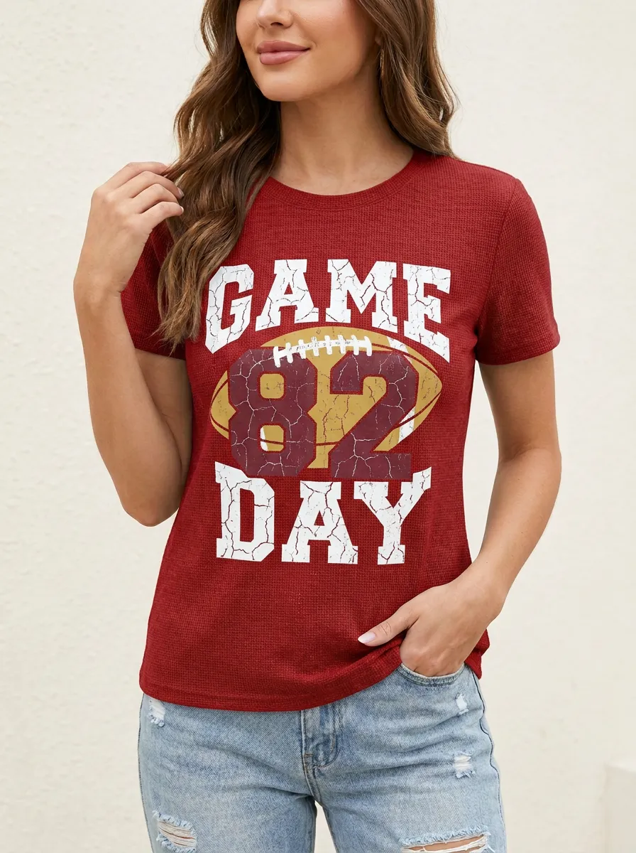 Women's Gridiron Ball Distressed Game Day Crewneck T-Shirt