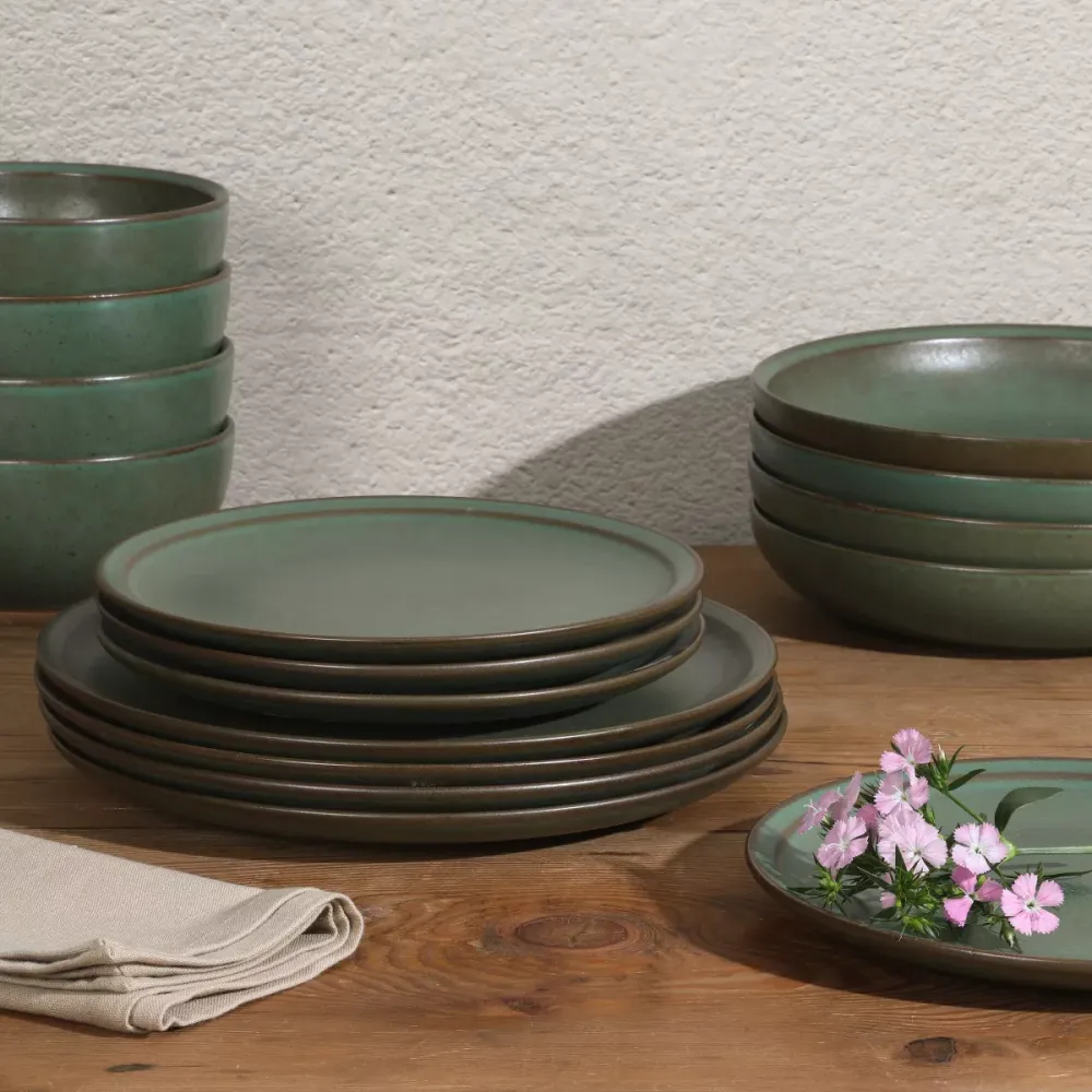 Reactive Glaze Stoneware Dinnerware Set Rimmed