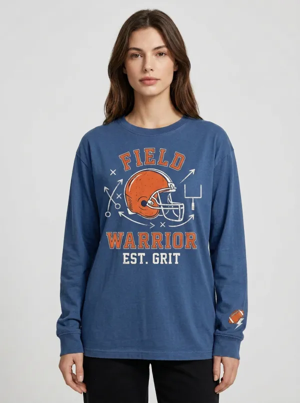 Women's Football Lover Field Warrior Helmet Printed Long Sleeve T-Shirt