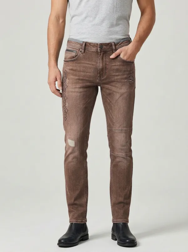 Men's Geometric Compass Pattern Graphic Slim-Fit Jeans