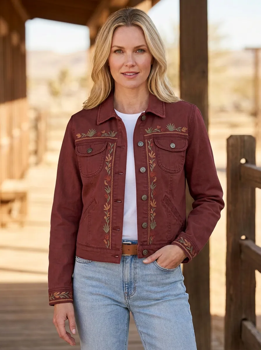 Women's Heritage Inspired Western Floral Embroidery Floral Embroidered Denim Jacket