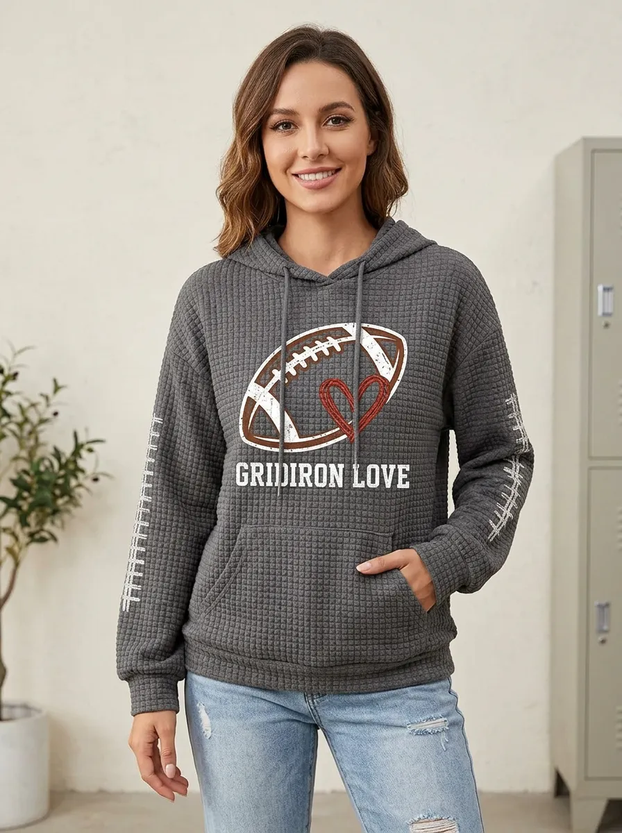 Women's Champion Inspired Gridiron Heart Ball Love Graphic Hoodie