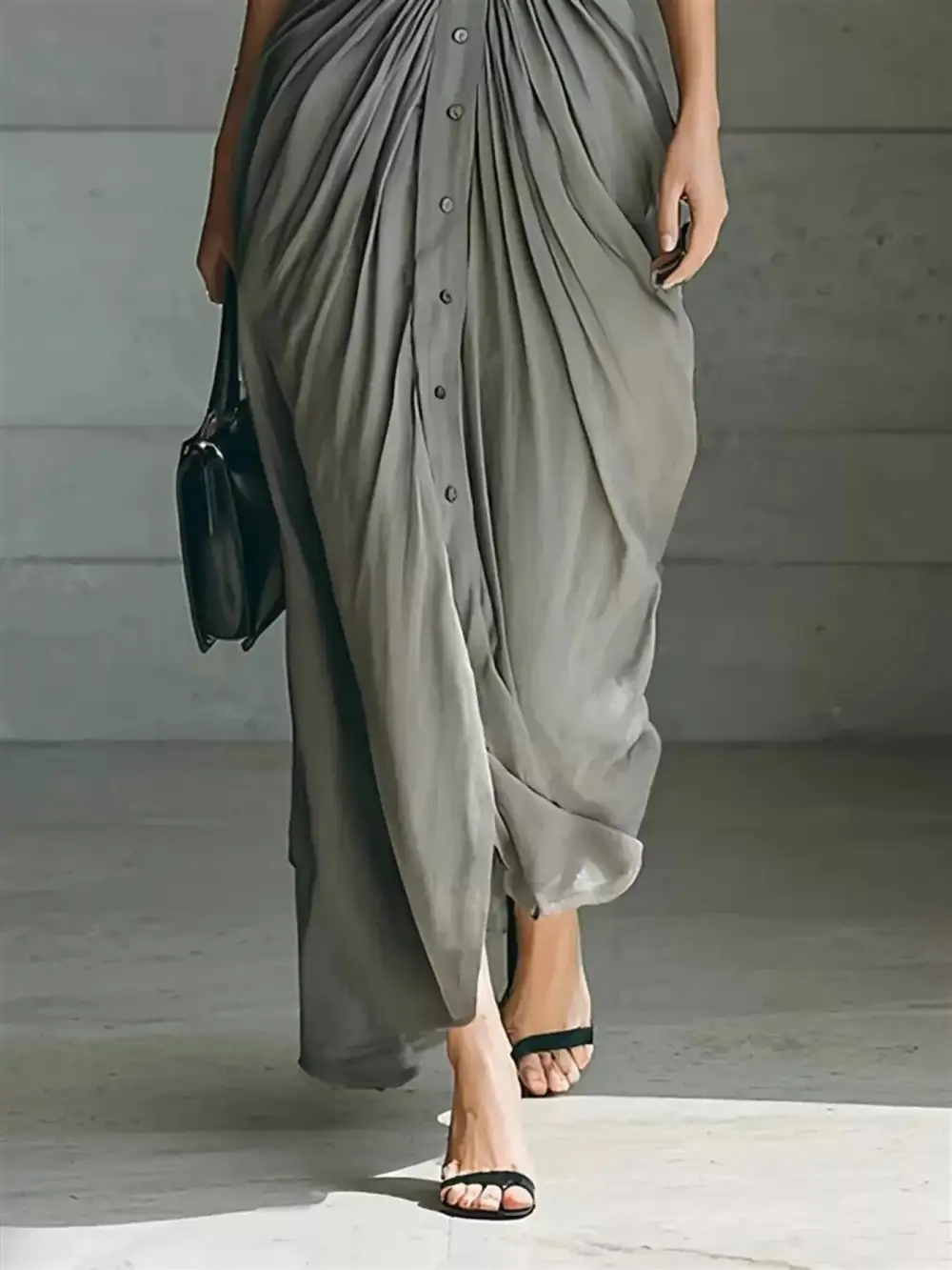 Full Size Button Front Ruched Shirt Maxi Dress Plus Size