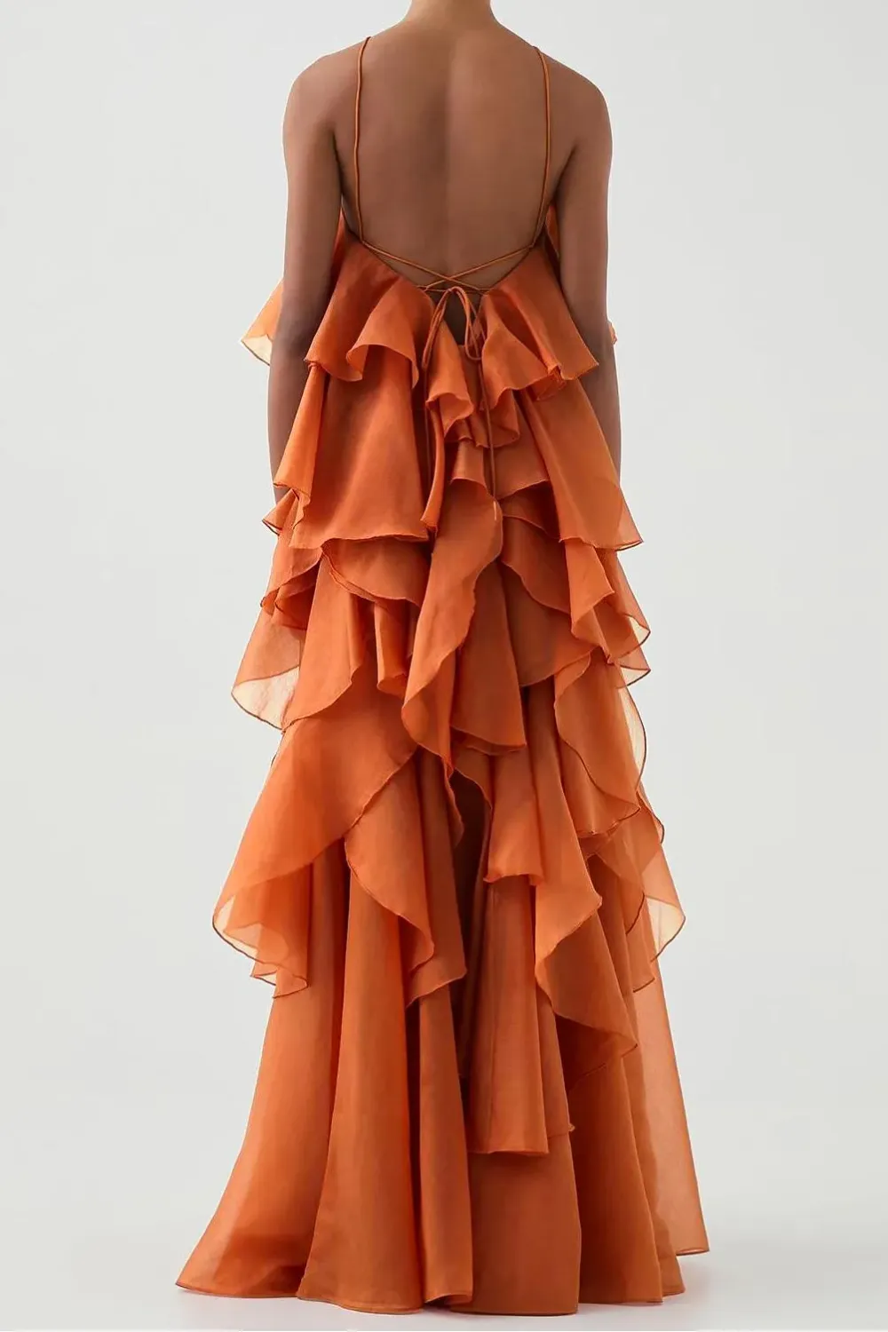3D Flower Halter Neck Frill Maxi Dress