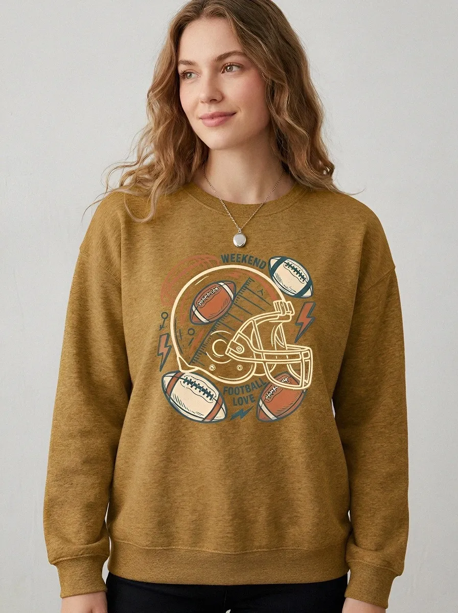 Women's Football Lover Weekend Helmet Ball Printed Sweatshirt