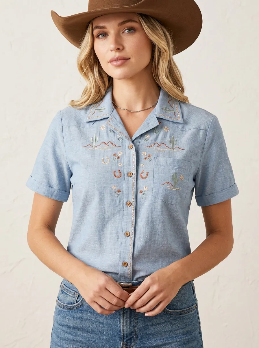 Western Cactus Cowboy Western Short Sleeve Shirt