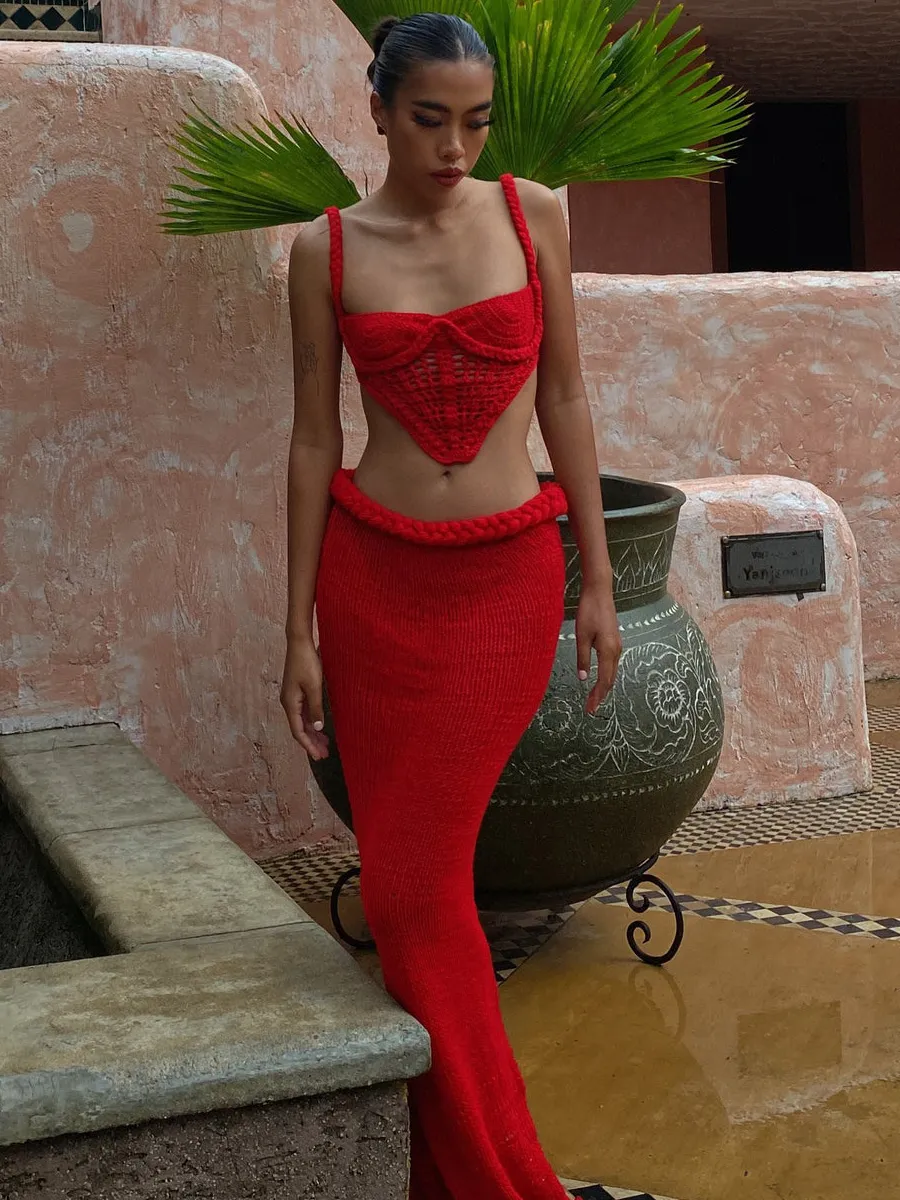Arabella Knitted Hollow-Out Swimsuit Set