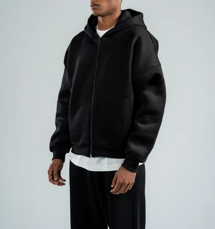 Black Zip Front Hooded Sweatshirt