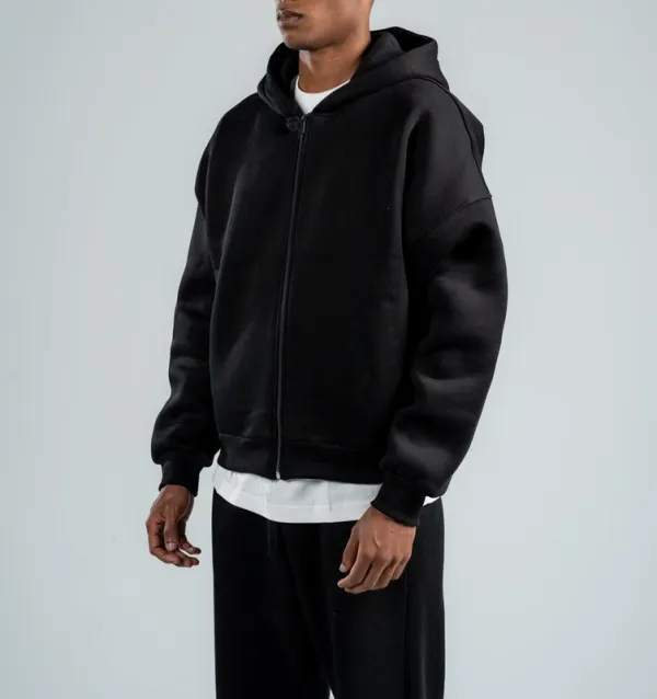 Black Zip Front Hooded Sweatshirt
