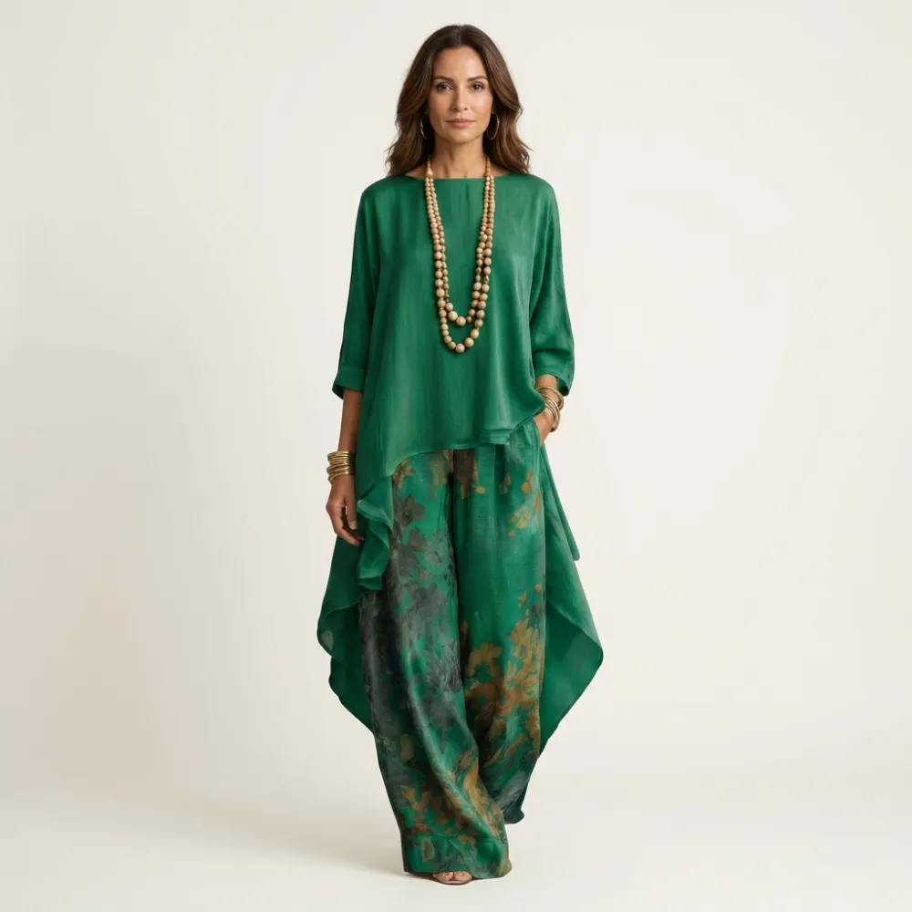 Cariola | Cotton-Silk Two-Piece Set with Asymmetric Tunic