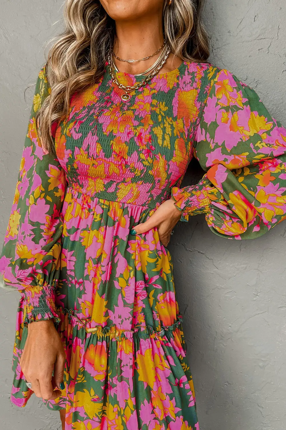 Balanced Detail Floral Printed Ruffle Mini Dress