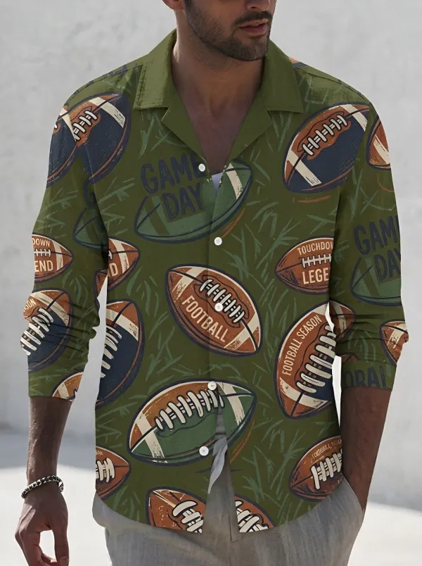 Men's American Football Lover Game Day Printed Button-up Shirt