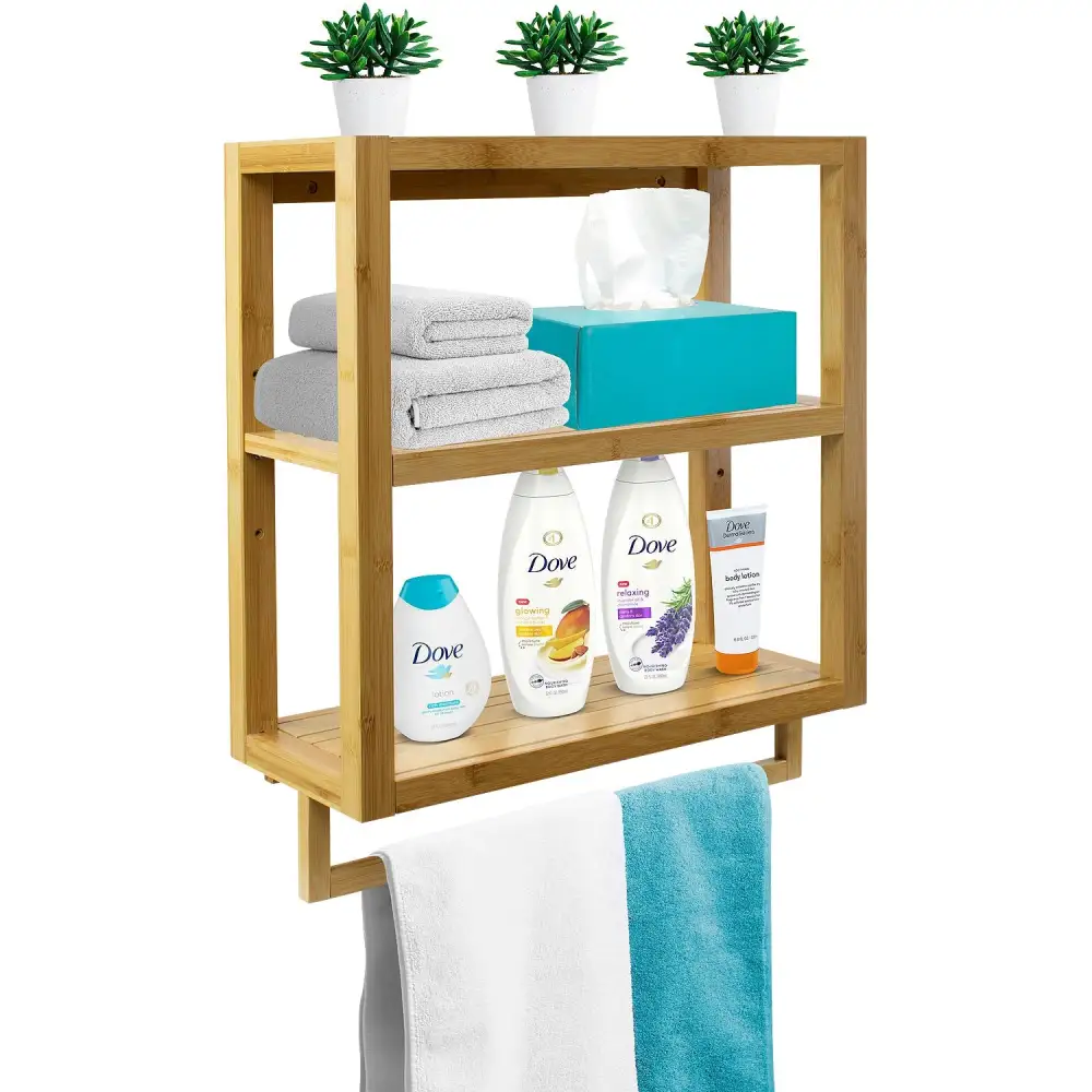 Bamboo Wall Shelf Towel Rack Tier