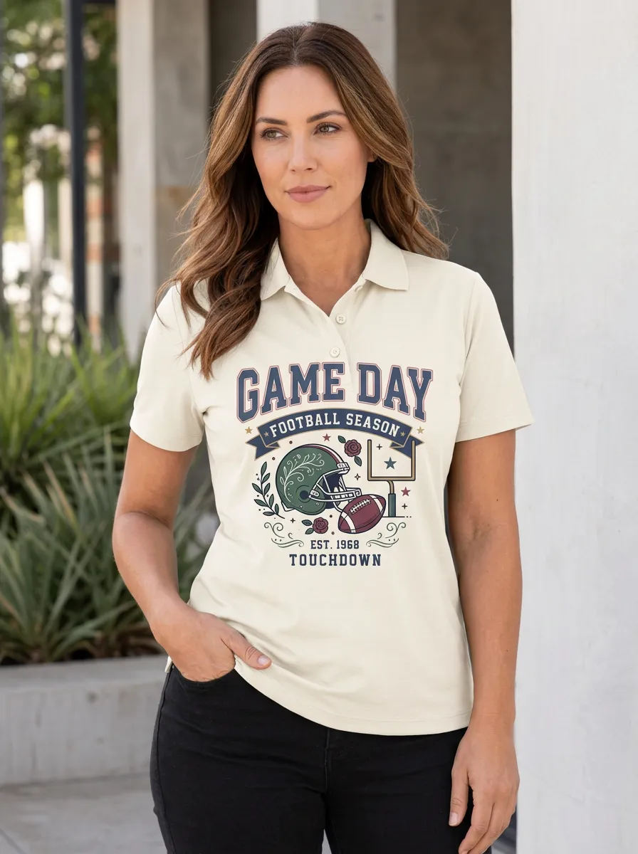 Gridiron Football Fan Game Day Helmet Graphic Polo Shirt