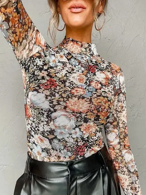 Leopard Mesh Long Sleeve Top