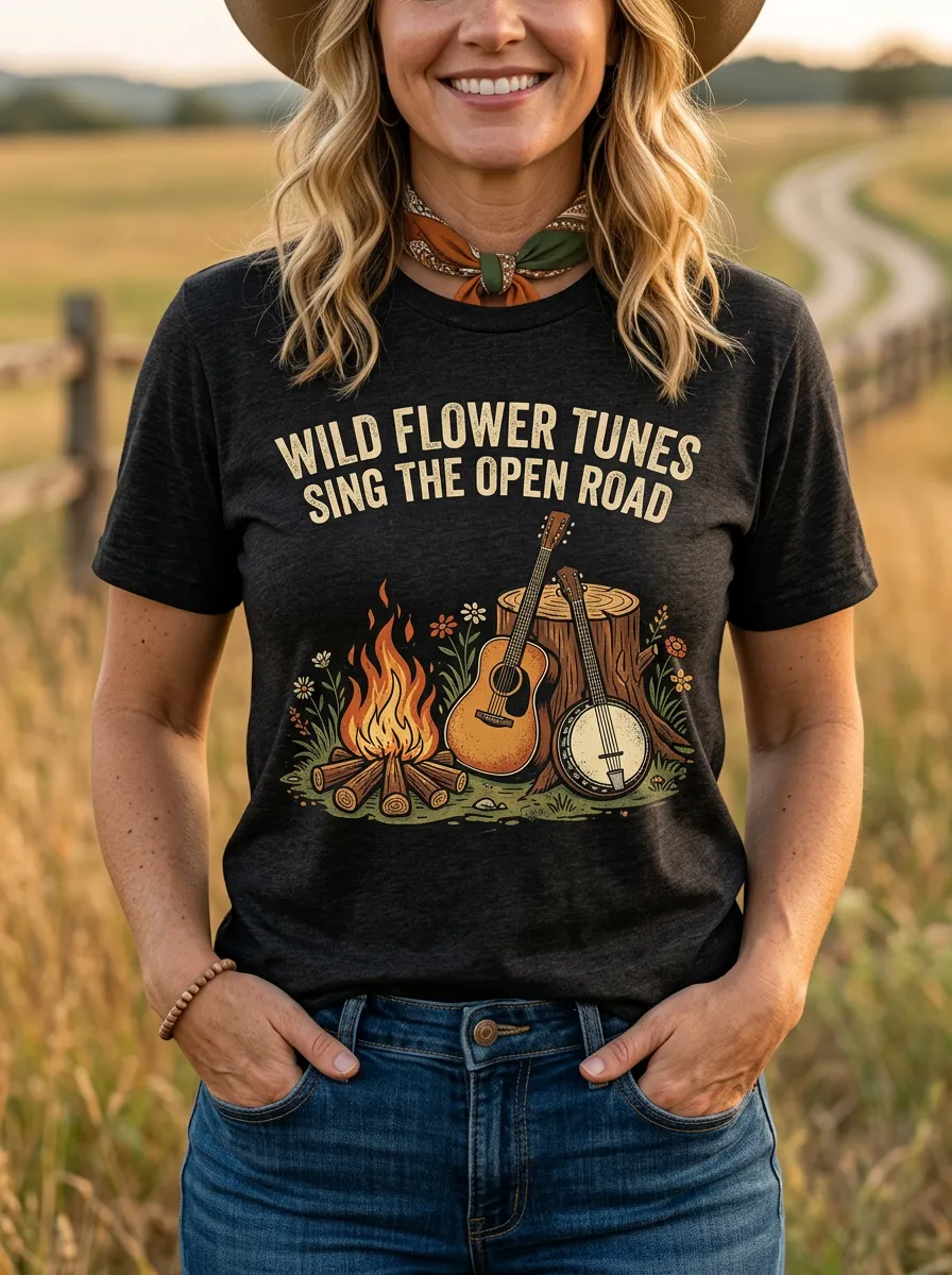 Country-Road Banjo Guitar Country Music Crewneck T-Shirt