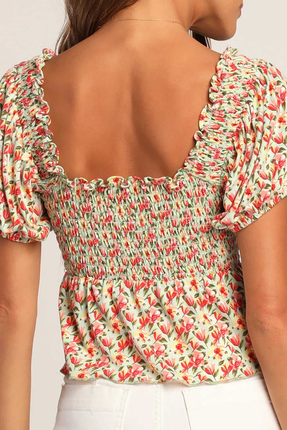 Casual Style Sage Floral Short Sleeve Top