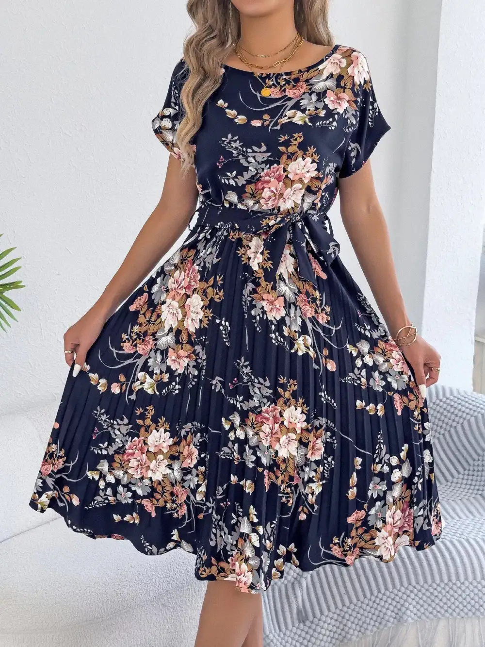 Pleated A-Line Midi Dress