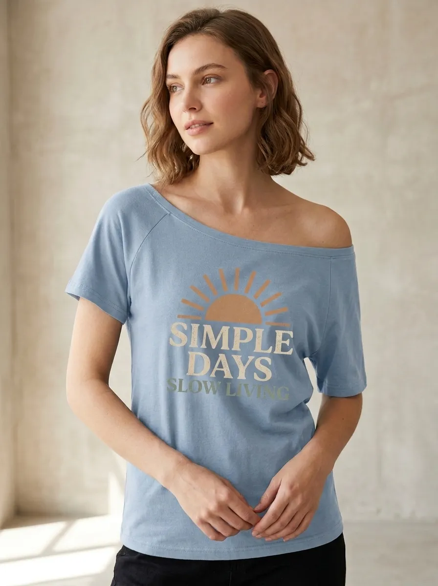 Women's Simple Days Slow Living Sun Graphic Printed T-shirt