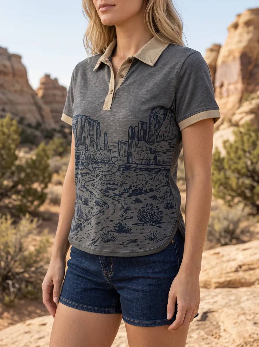 Women's Relaxed Desert Landscape Nature Lover Polo Shirt