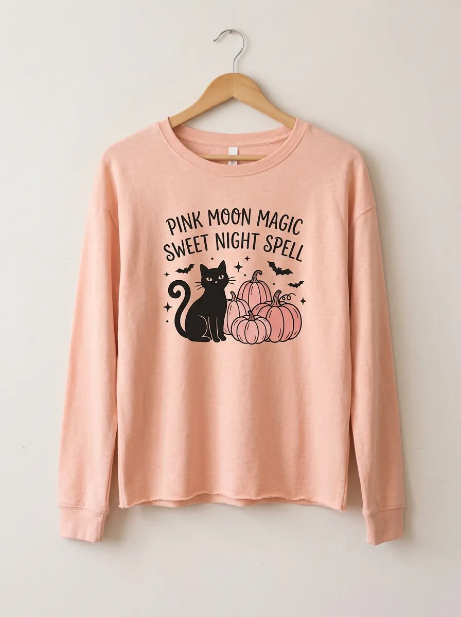 Pumpkin Cat Halloween Cotton Linen Long Sleeve Top