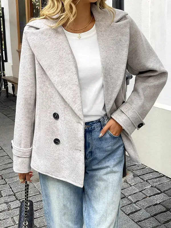 Long Sleeve Relaxed Button Front Double Breasted Solid Blazer