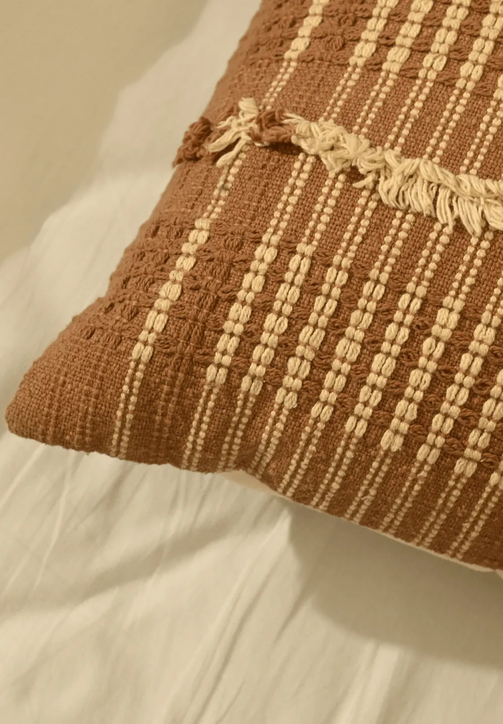 Artisan Handwoven Striped Textured Cotton Decorative Cushion Cover