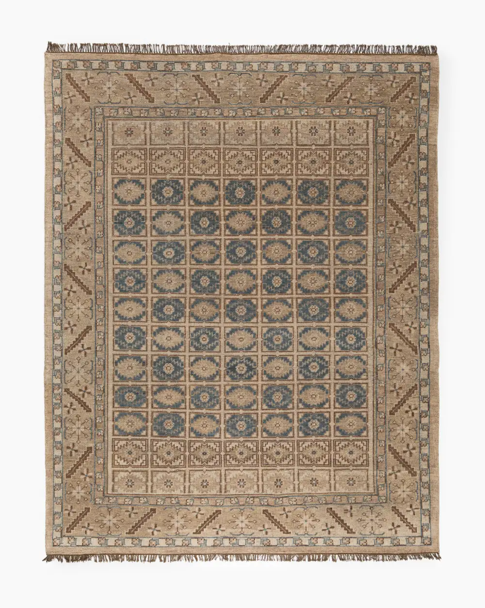Bordered Durable-Weave Hand-Knotted Wool Area Rug