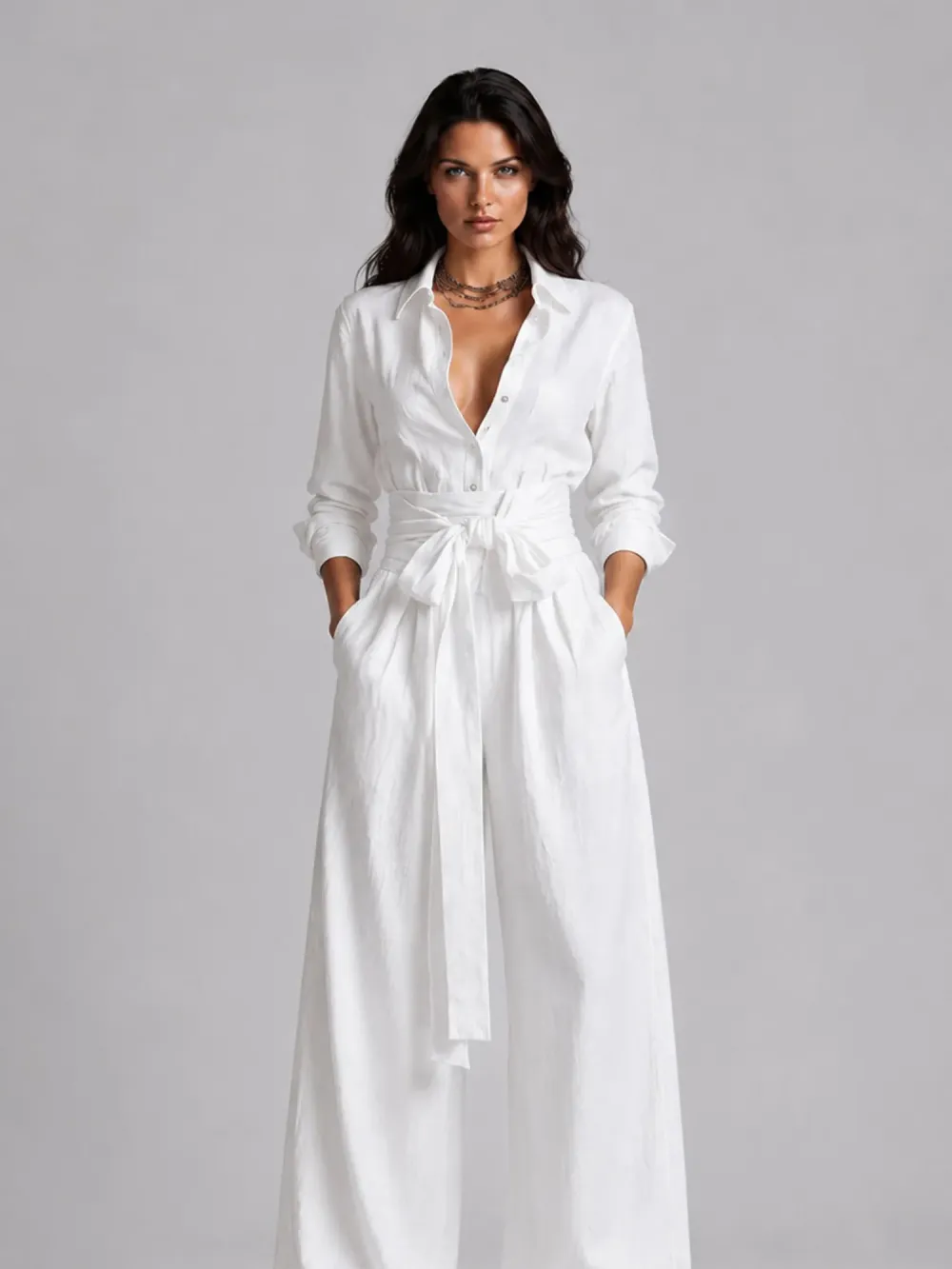 Allison Long-sleeve Lace-up Jumpsuit